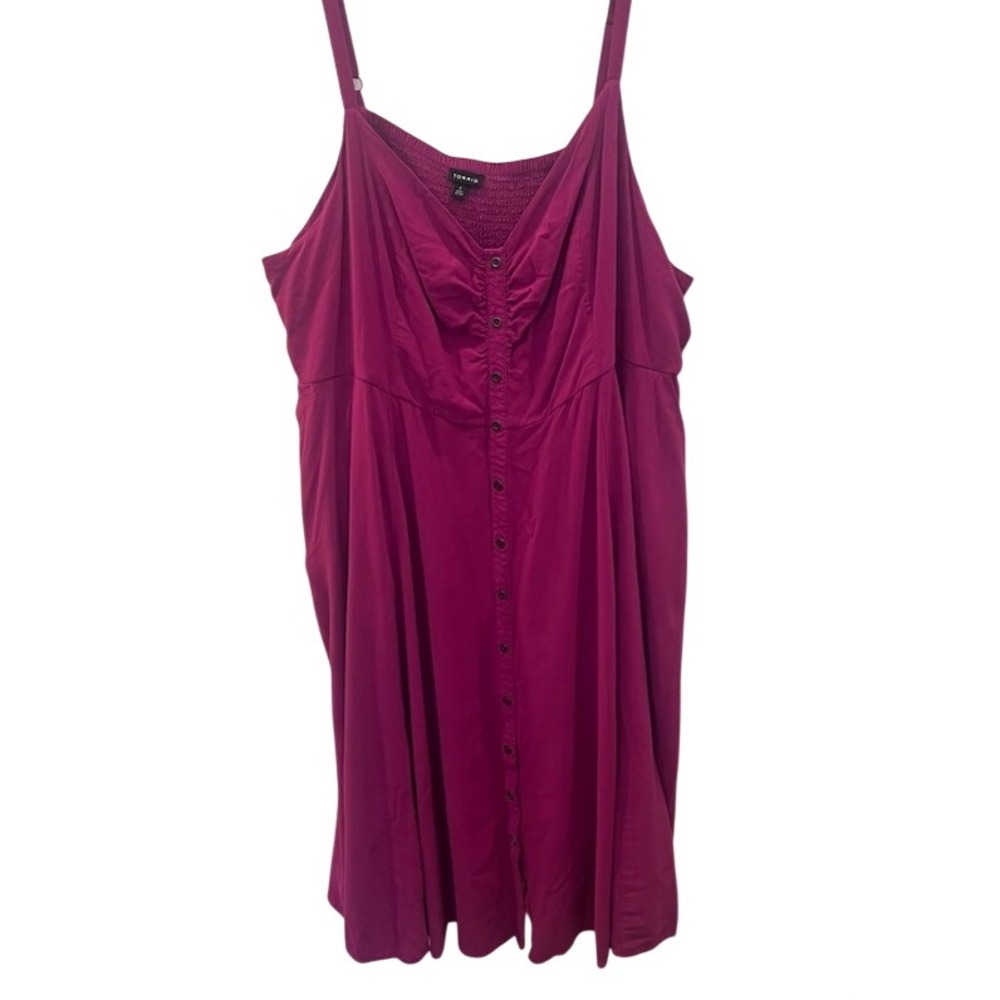 Torrid Magenta Pink Button Front Smocked Back Midi Dress Pockets Size 5 5X